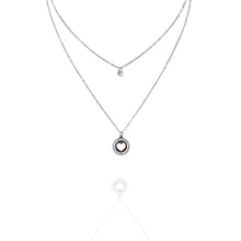 Colar Duplo Coração Cravejado e ponto de luz prata - aço inoxidável