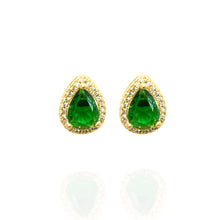 Brinco Gota Esmeralda Cravejado Folheado Ouro 18k