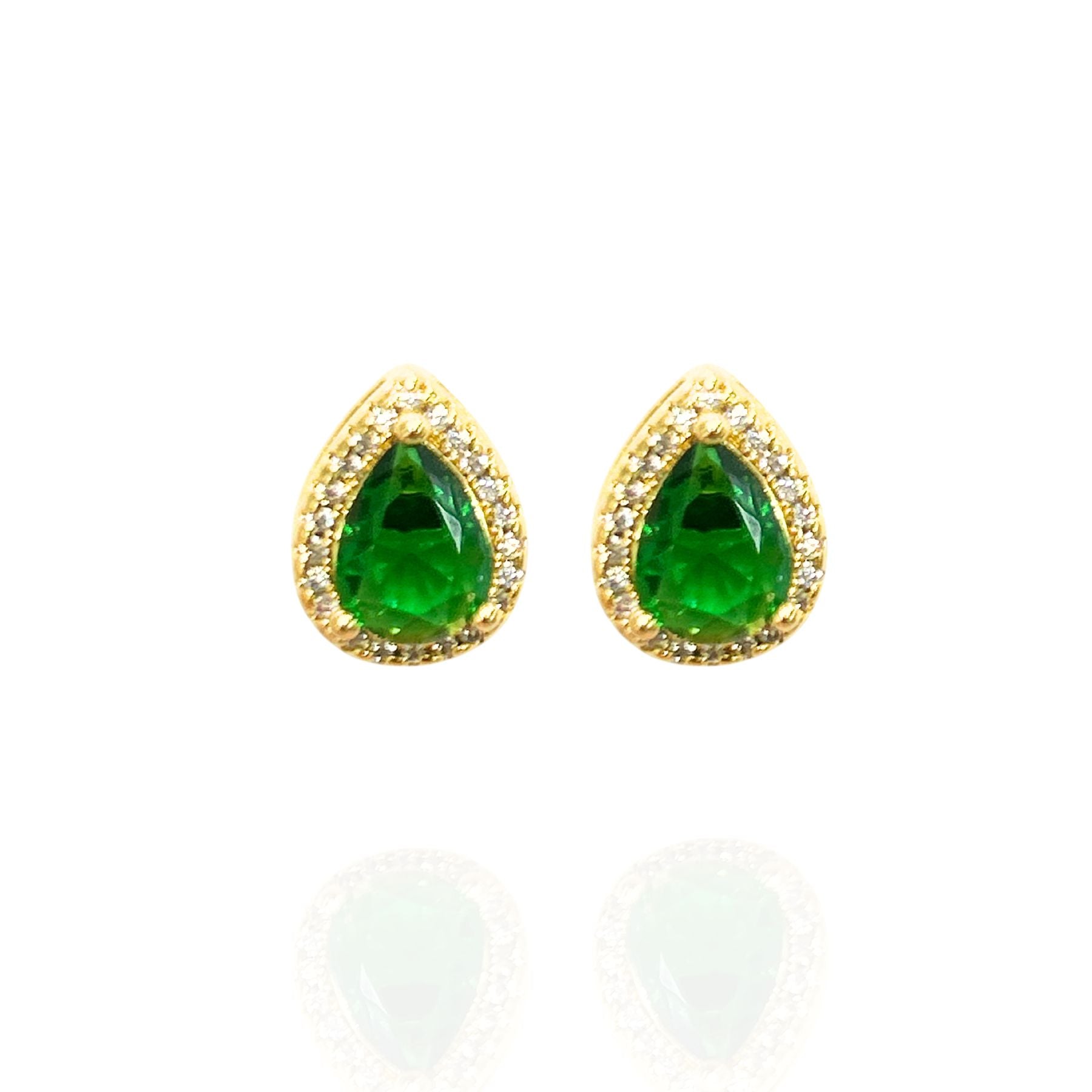 Brinco Gota Verde Esmeralda Cravejado Dourado - Semijoia