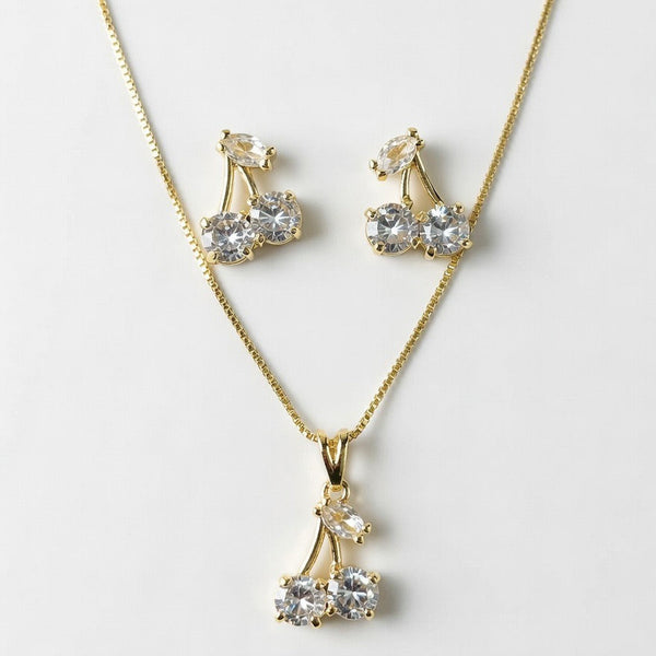 Kit Pingente Cereja Dourado Folheado Ouro 18k
