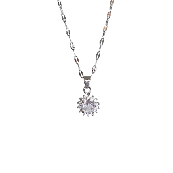 Colar com Pingente Solar Cravejado Inox