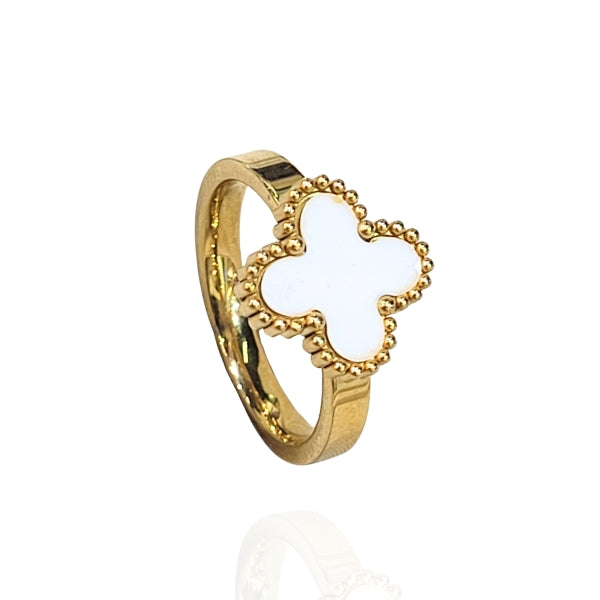 Anel Trevo Branco Dourado - Aço Inox