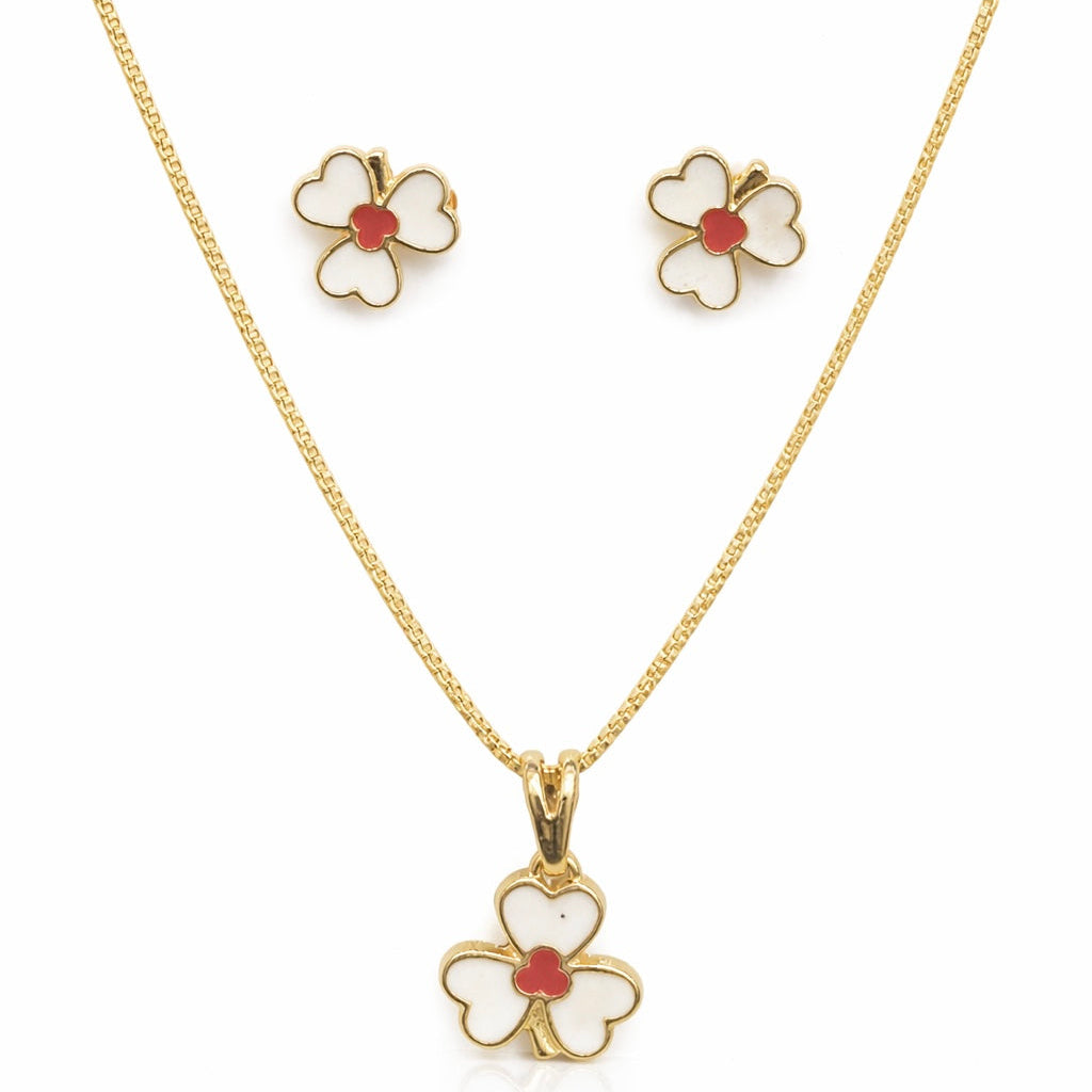 Kit Infantil Flor Dourado Folheado a Ouro 18k