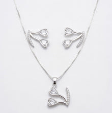 Conjunto Pingente dois corações cristal prata - Semijoia