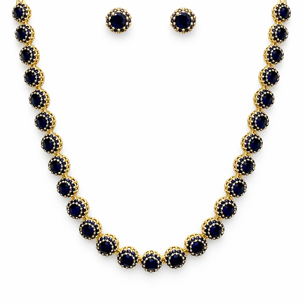 Colar Riviera Azul Cravejado Folheado Ouro 18k