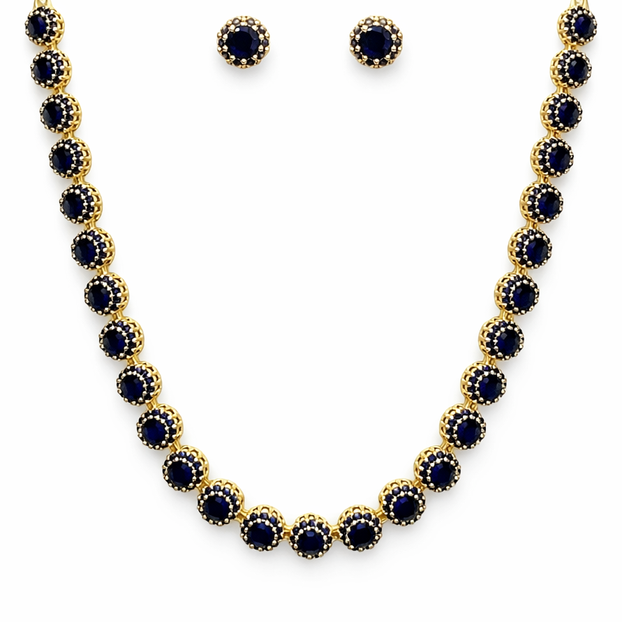 Colar Riviera Azul Cravejado Folheado Ouro 18k