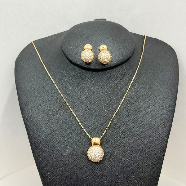 Conjunto colar + brinco joaninha cravejada