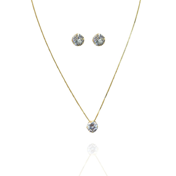 Conjunto ponto de luz dourado - Semijoia