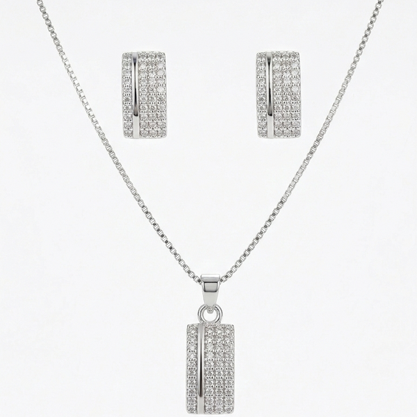 Conjunto Pingente orgânico cravejado prata - Semijoia
