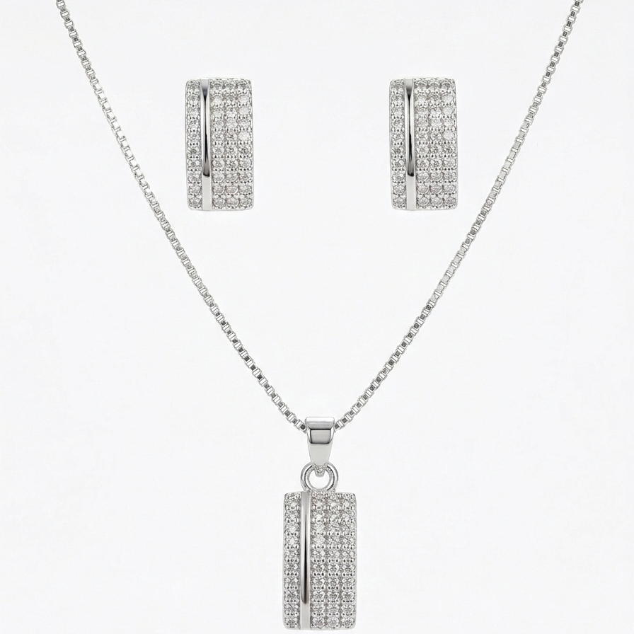 Conjunto Pingente orgânico cravejado prata - Semijoia