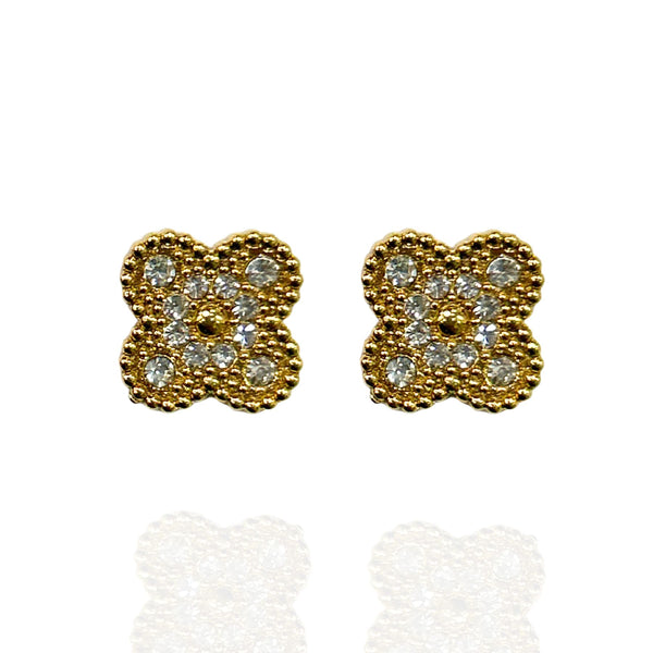 Brinco trevo Inox dourado cravejado- inox