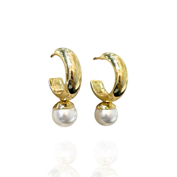 Brinco Argola Dourado com pérola - Aço inoxidável