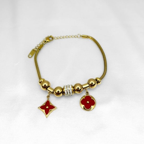 Pulseira com Berloques Aço Inox Dourada