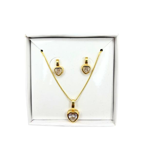 Conjunto Coração com ponto de luz Brinco + Colar