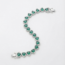 Conjunto colar pulseira e brinco cravejado verde folheado a prata