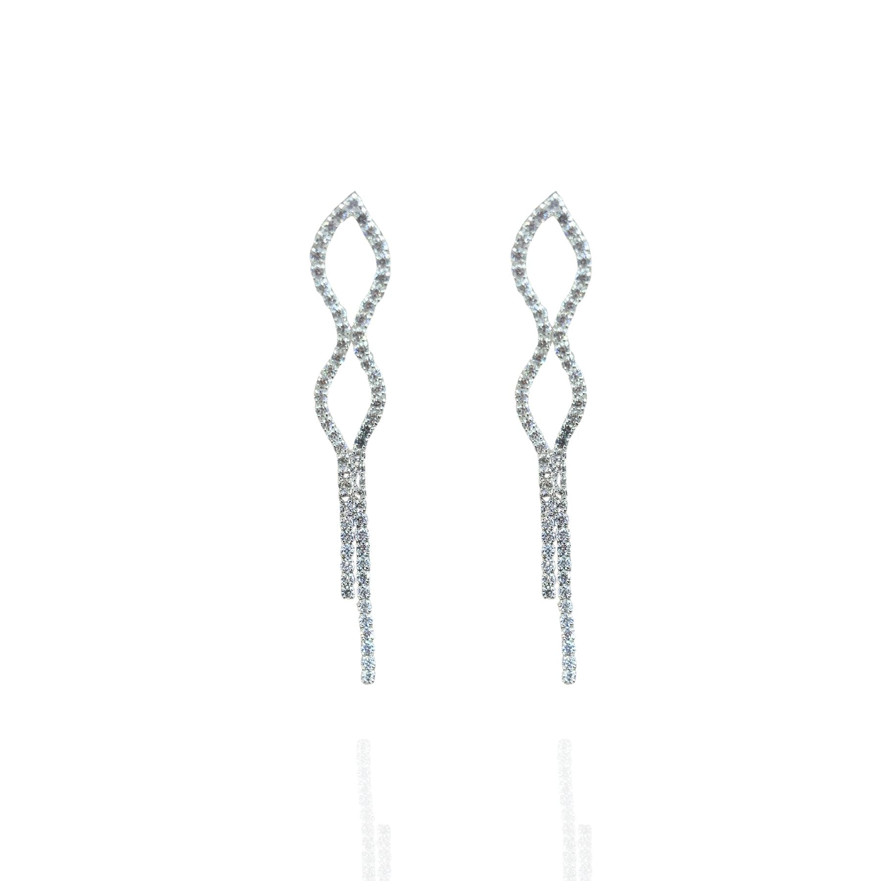 Brinco elo fios cravejado - Folheado a prata