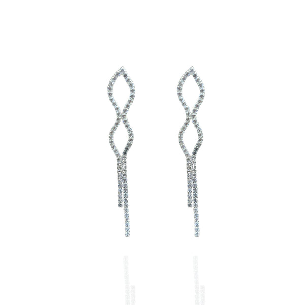 Brinco elo fios cravejado - Folheado a prata