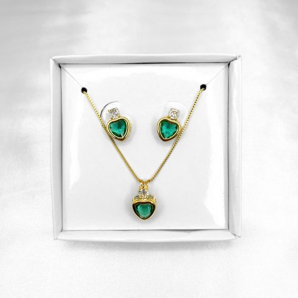 Conjunto Coração Rubi Brinco + Colar