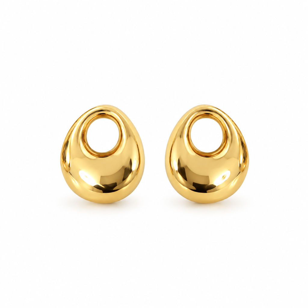 Brinco Oval Dourado em Aço Inoxidável