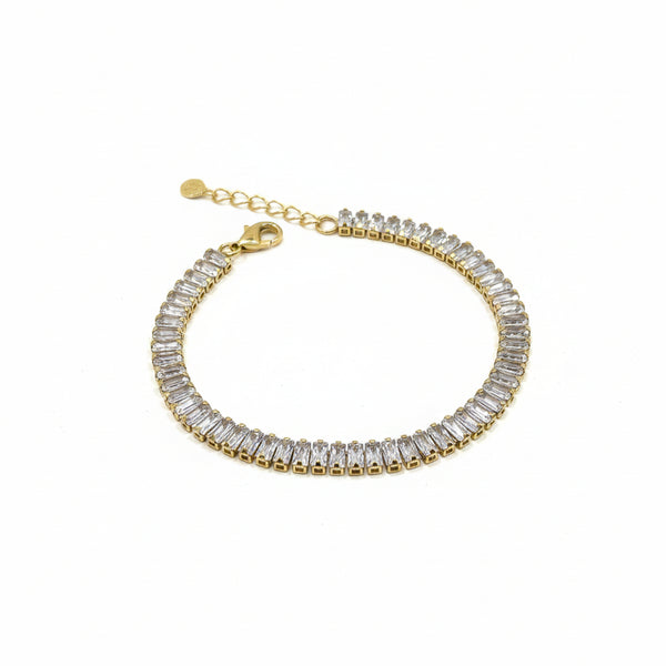 Pulseira Riviera baguete dourada com extensor aço inoxidável