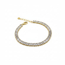Pulseira Riviera baguete dourada com extensor aço inoxidável