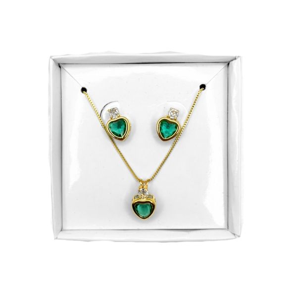 Conjunto Coração Rubi Brinco + Colar