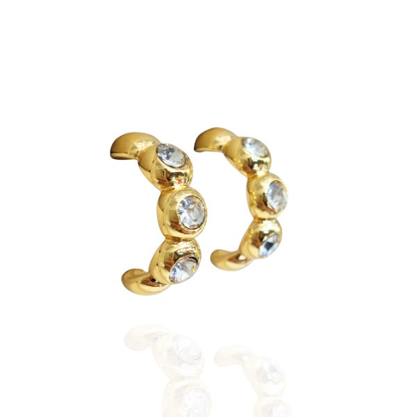 Brinco de Argola Douradocom Strass - Semijoia