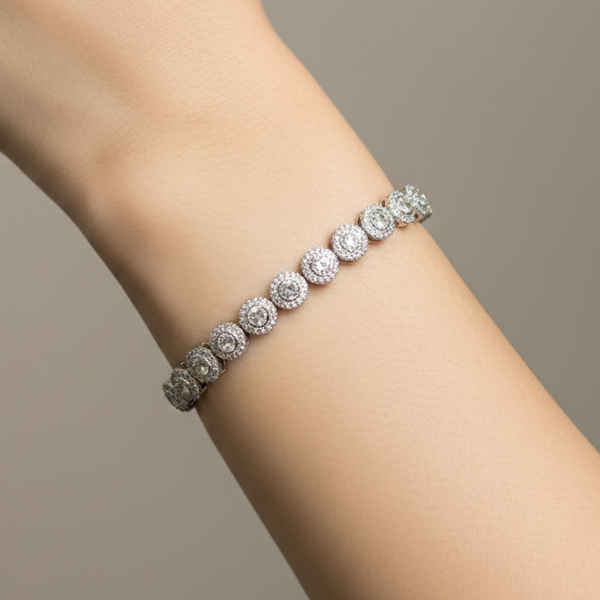 Pulseira Riviera Circular Ponto de Luz Folheada a Prata
