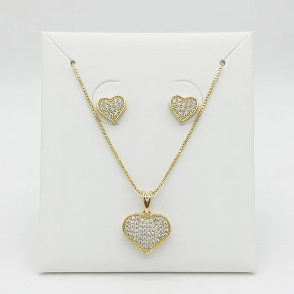 Kit Coração Cravejado Dourado Folheado Ouro 18k