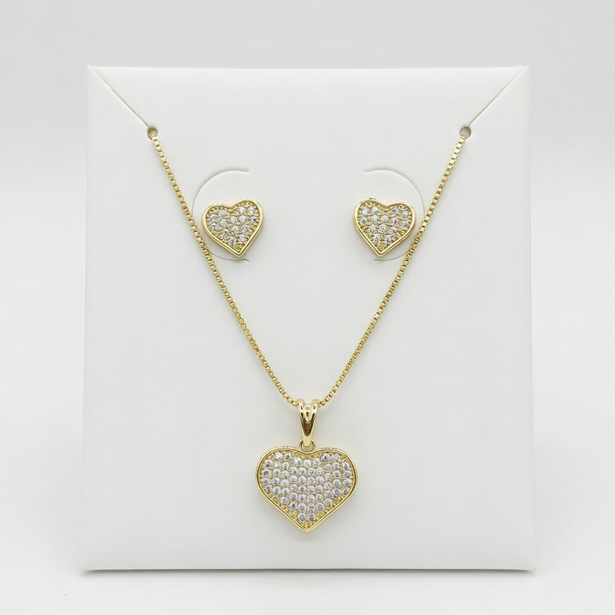 Kit Coração Cravejado Dourado Folheado Ouro 18k