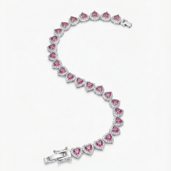 Conjunto colar pulseira e brinco cravejado rosa folheado a prata