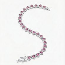 Conjunto colar pulseira e brinco cravejado rosa folheado a prata