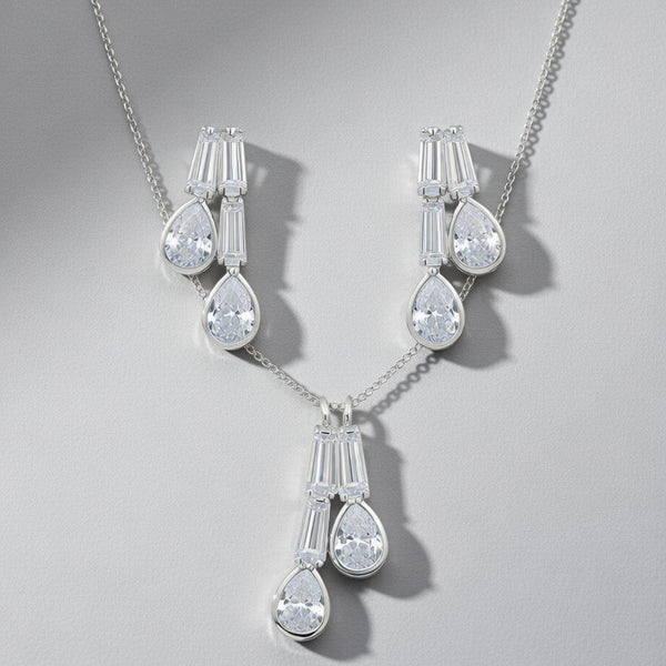Conjunto Pingente dual gota cristal prata - Semijoia
