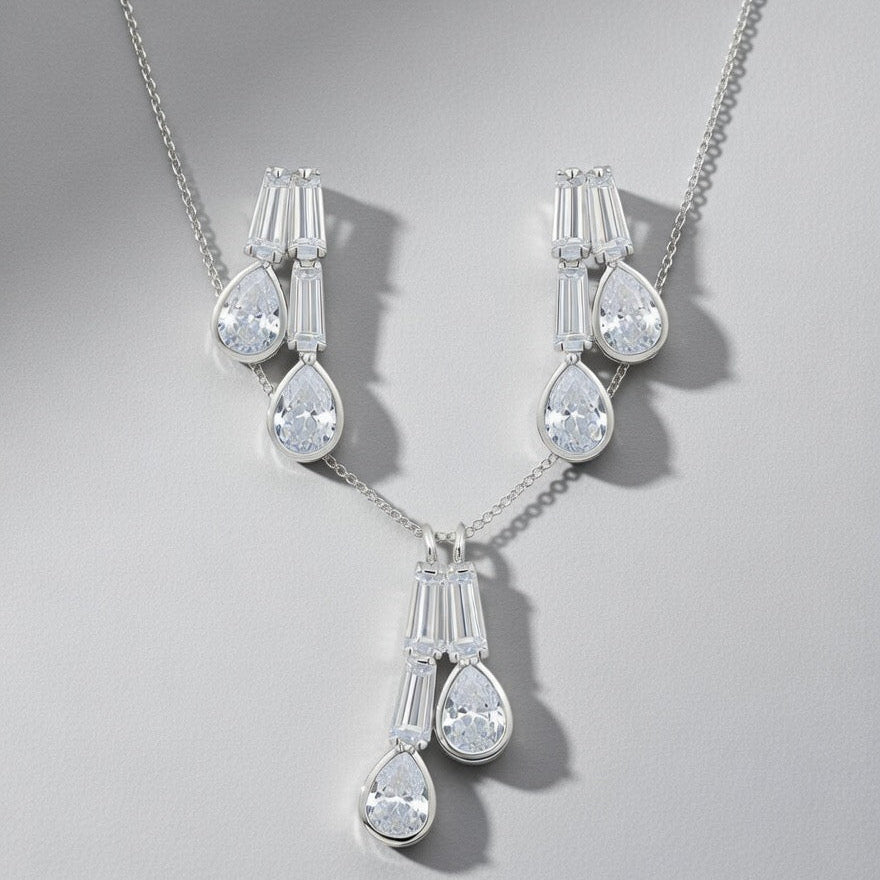 Conjunto Pingente dual gota cristal prata - Semijoia