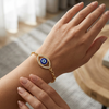 Pulseira Olho Grego Cravejada Dourada Verniz Italiano