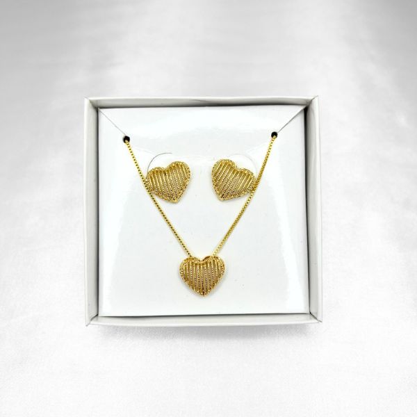 Conjunto Coração Brilhante Brinco + Colar
