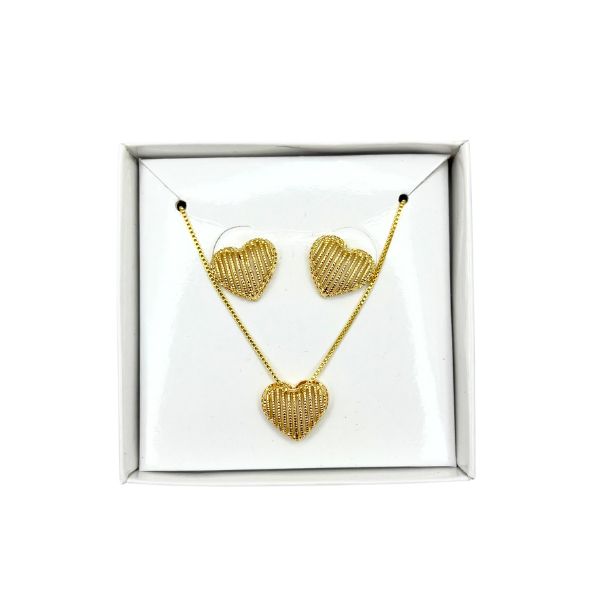 Conjunto Coração Brilhante Brinco + Colar