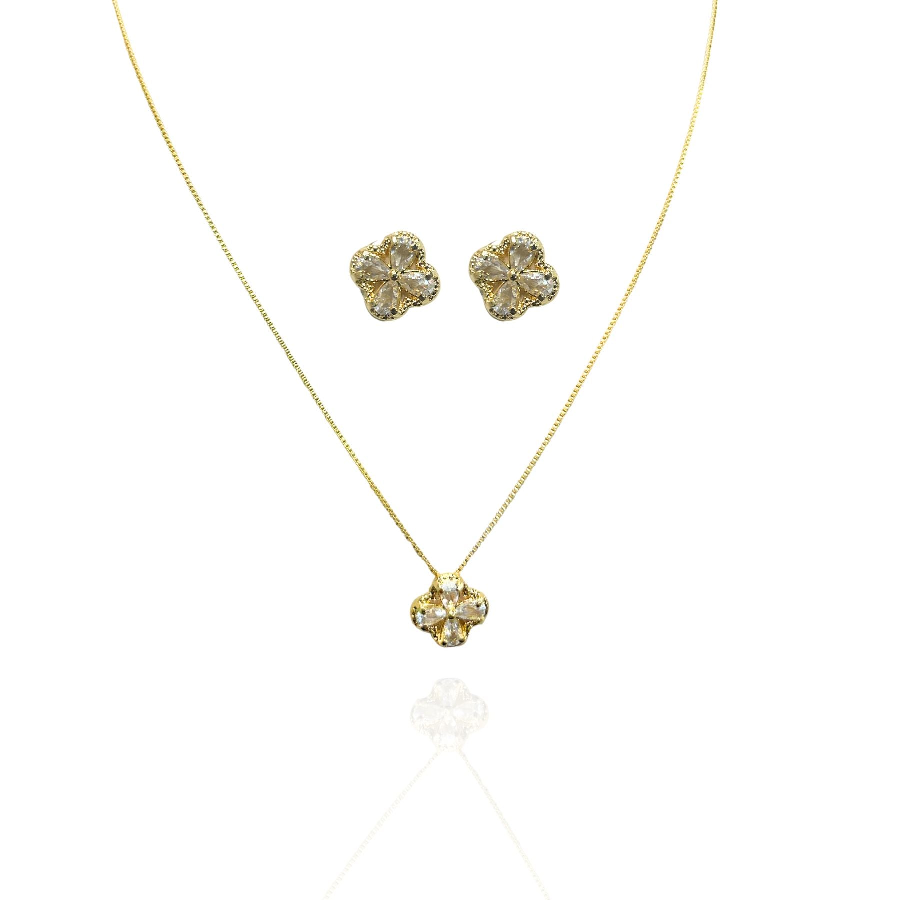 Conjunto Pingente trevo cristal dourado - Semijoia