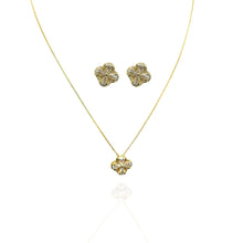 Conjunto Pingente trevo cristal dourado - Semijoia