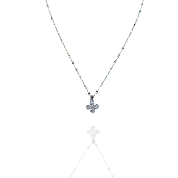 Colar com Pingente Flor Cravejada Prata - Aço Inoxidável