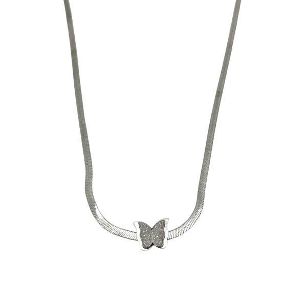 Colar Malha Borboleta Aço Inox - Prata