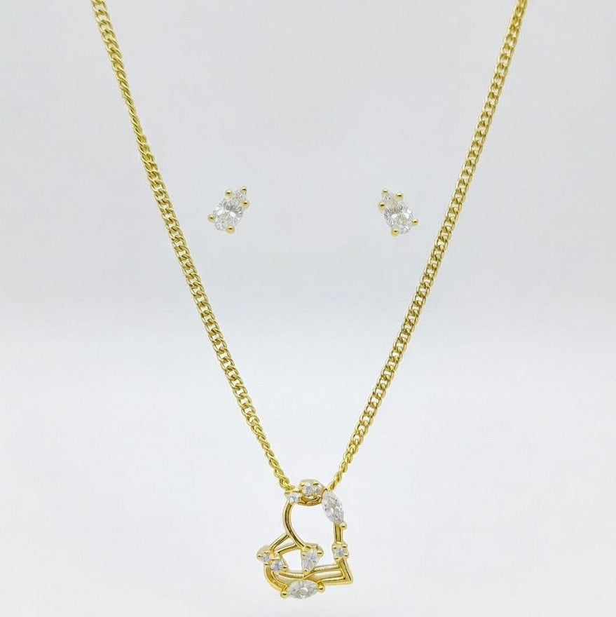 Kit Infantil Coração Vazado Folheado Ouro 18k