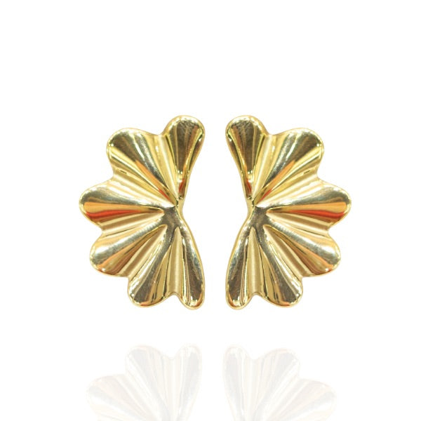 Brinco Leque Ondulado Dourado - Aço Inoxidável