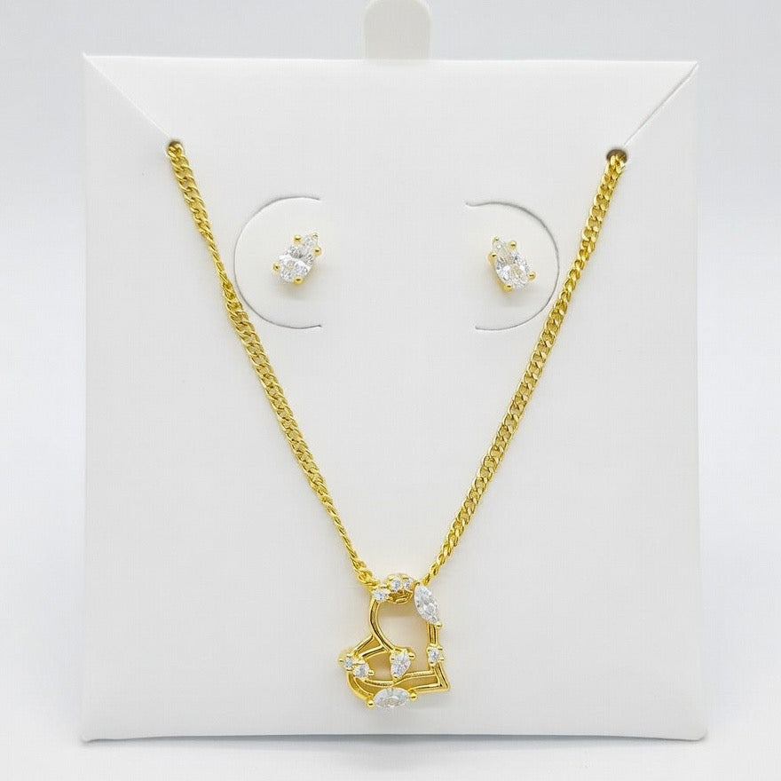 Kit Infantil Coração Vazado Folheado Ouro 18k