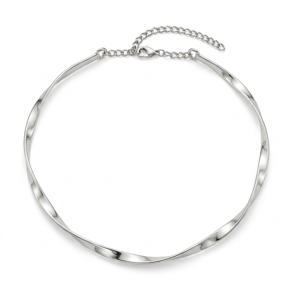 Choker Orgânica Prata Alumínio com design fluido e extensor ajustável.