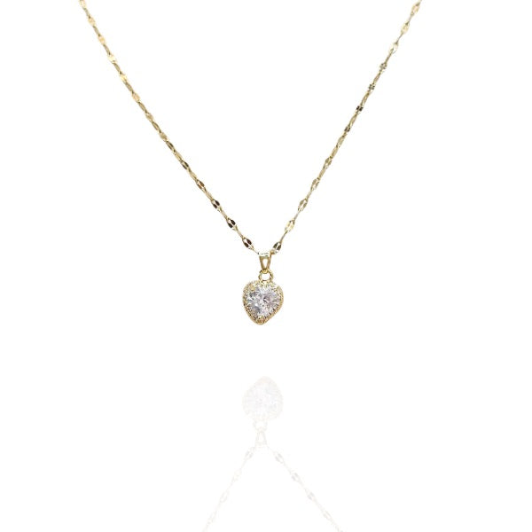 Colar com Pingente Coração Cravejado em Aço Inox - Dourado
