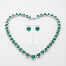 Conjunto colar pulseira e brinco cravejado verde folheado a prata