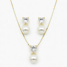 Kit Coração Cristal Pérola Folheado Ouro 18k