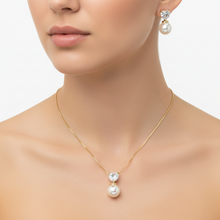 Conjunto colar e brinco Coração Cristal Pérola dourado semijoia