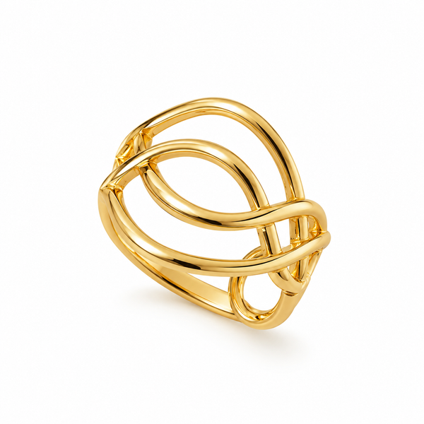 Anel Ondas Dourado Aço Inoxidável Regulável